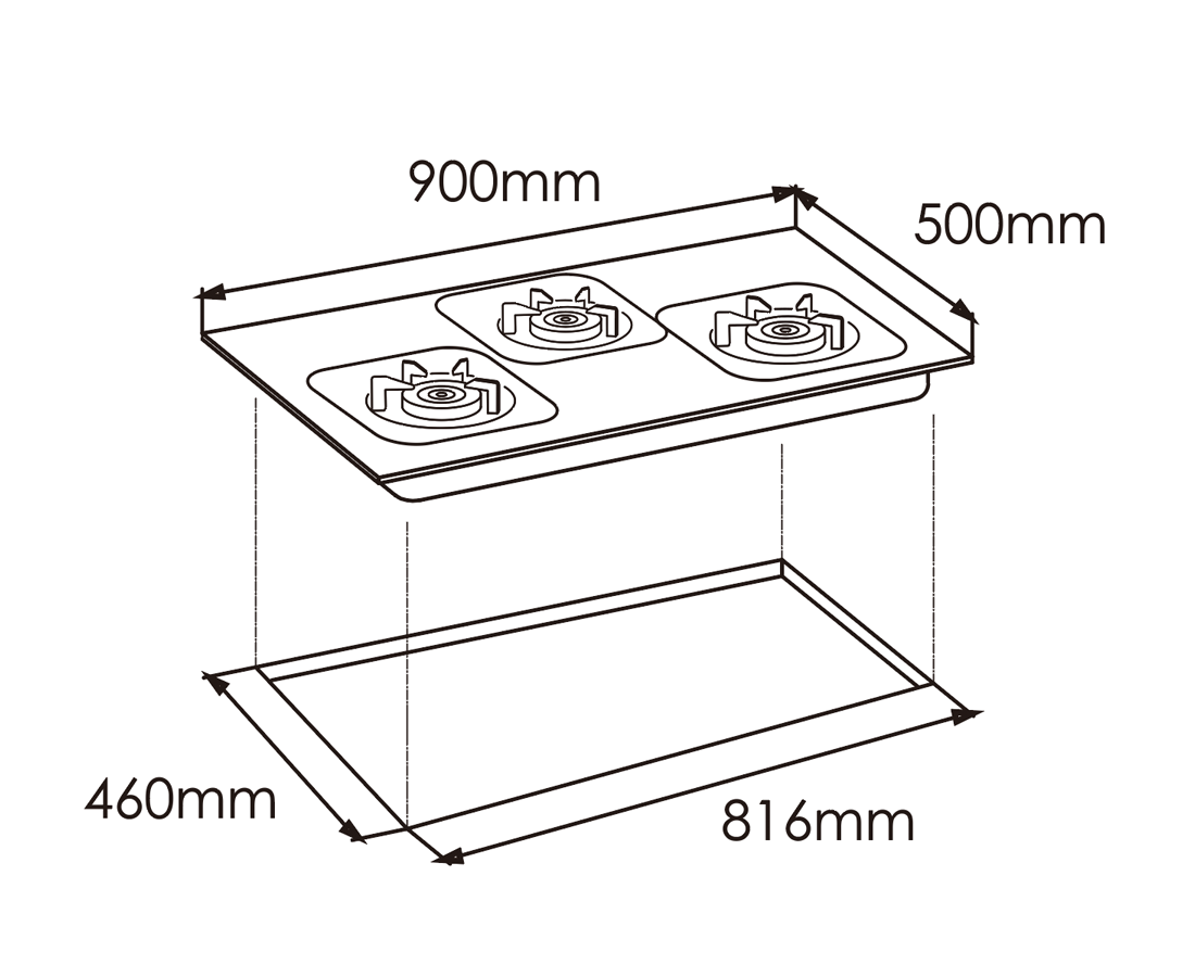 Fotile Gas Hob 90302 – 3 EPS Burners with Stainless Steel Top
